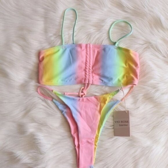 NEW Pink Blue Yellow Green Sexy Bikini Size Small Bathing Suit Swim Summer Pool - Picture 3 of 9